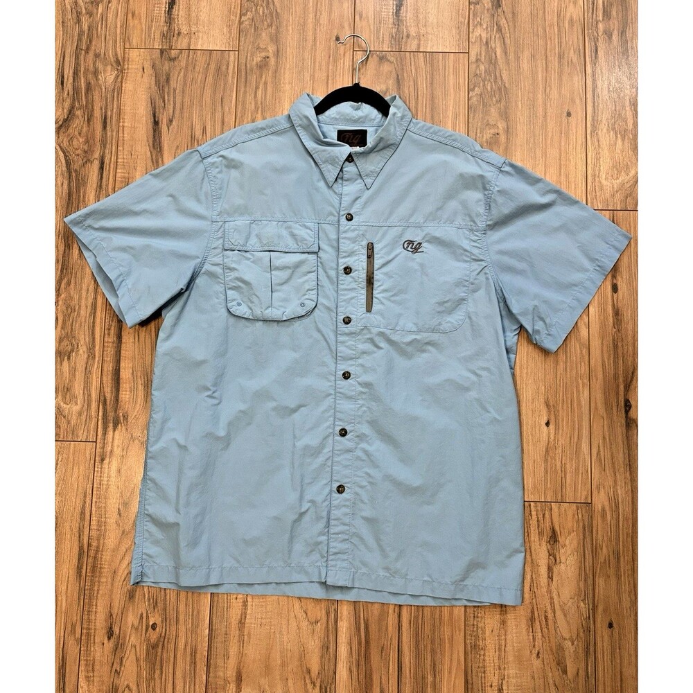 Natural Gear Mens XL Blue Short Sleeve Vented Fishing Shirt NG UPF Button Up